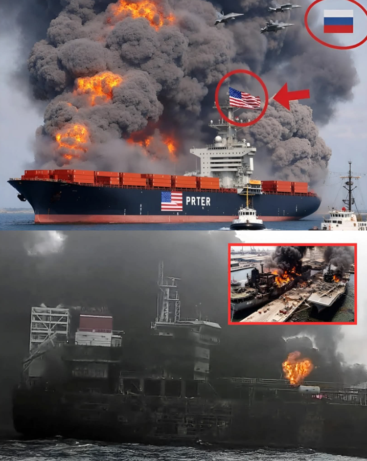 US military ammunition ship sinking at sea